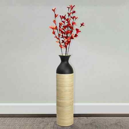 Uniquewise Cylinder Shaped Tall Spun Bamboo Floor Vase Glossy Black Lacquer and Natural Bamboo Finish, Large QI003455BKN.L